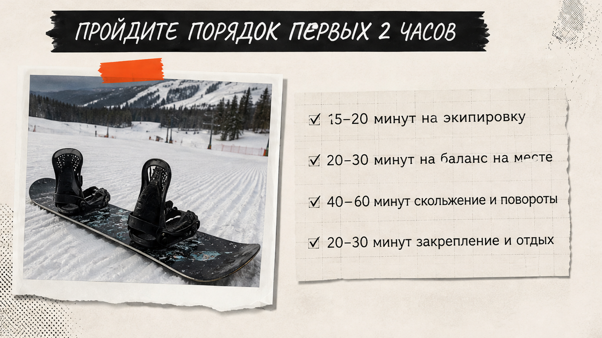 План занятий на светлом постере: плоская, закантовка, стоп верхним кантом