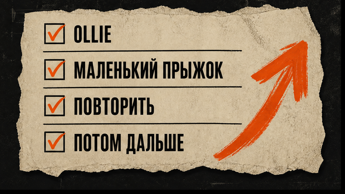 Ollie, маленький прыжок, повторить, потом дальше